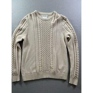 Old Navy Women's Medium Heritage Crewneck Sweater Cable Knit 100% Cotton Cream